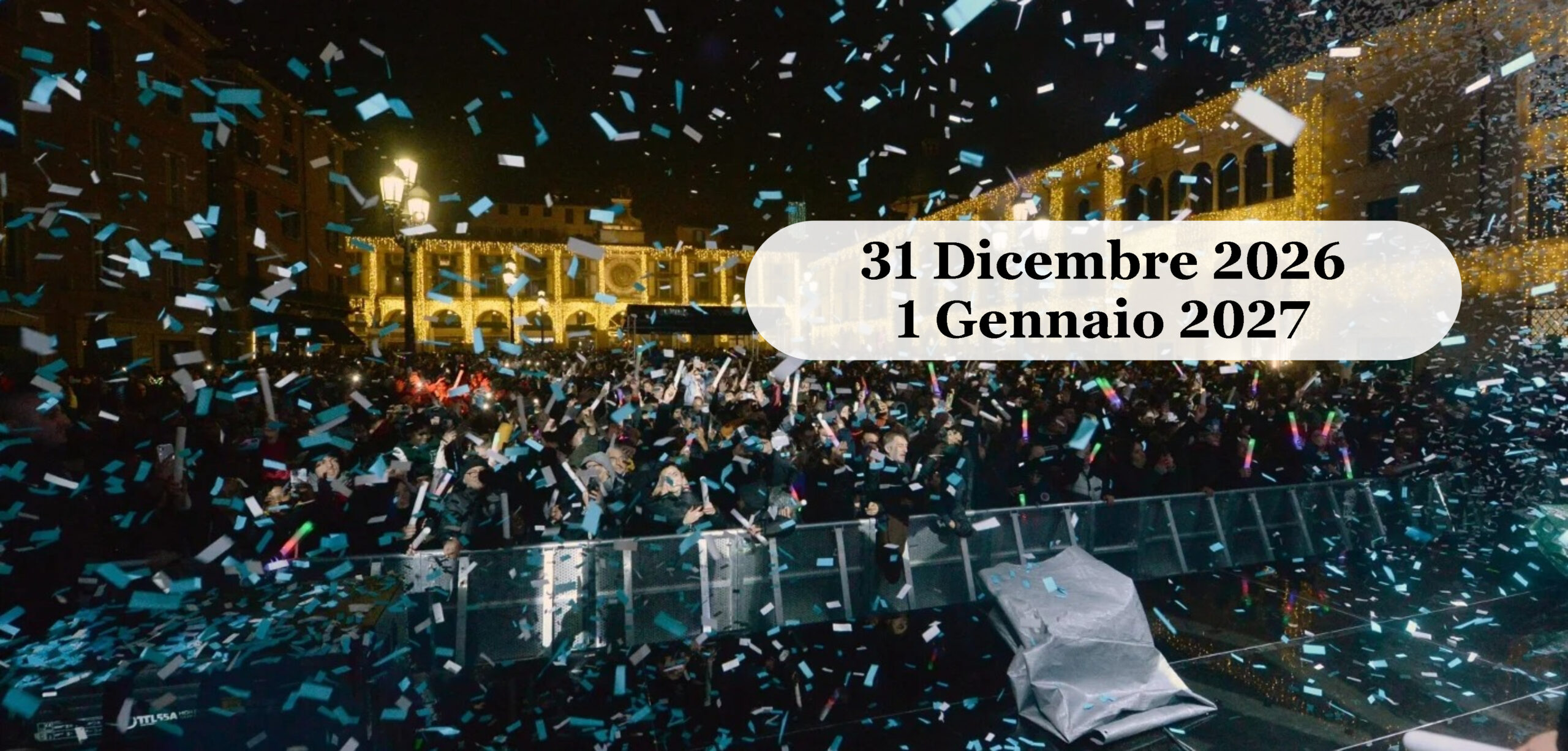 Fine Anno a Brescia e sul Lago di Iseo Dicembre 2026 Festa di Capodanno in piazza con coriandoli, folla e palazzi illuminati