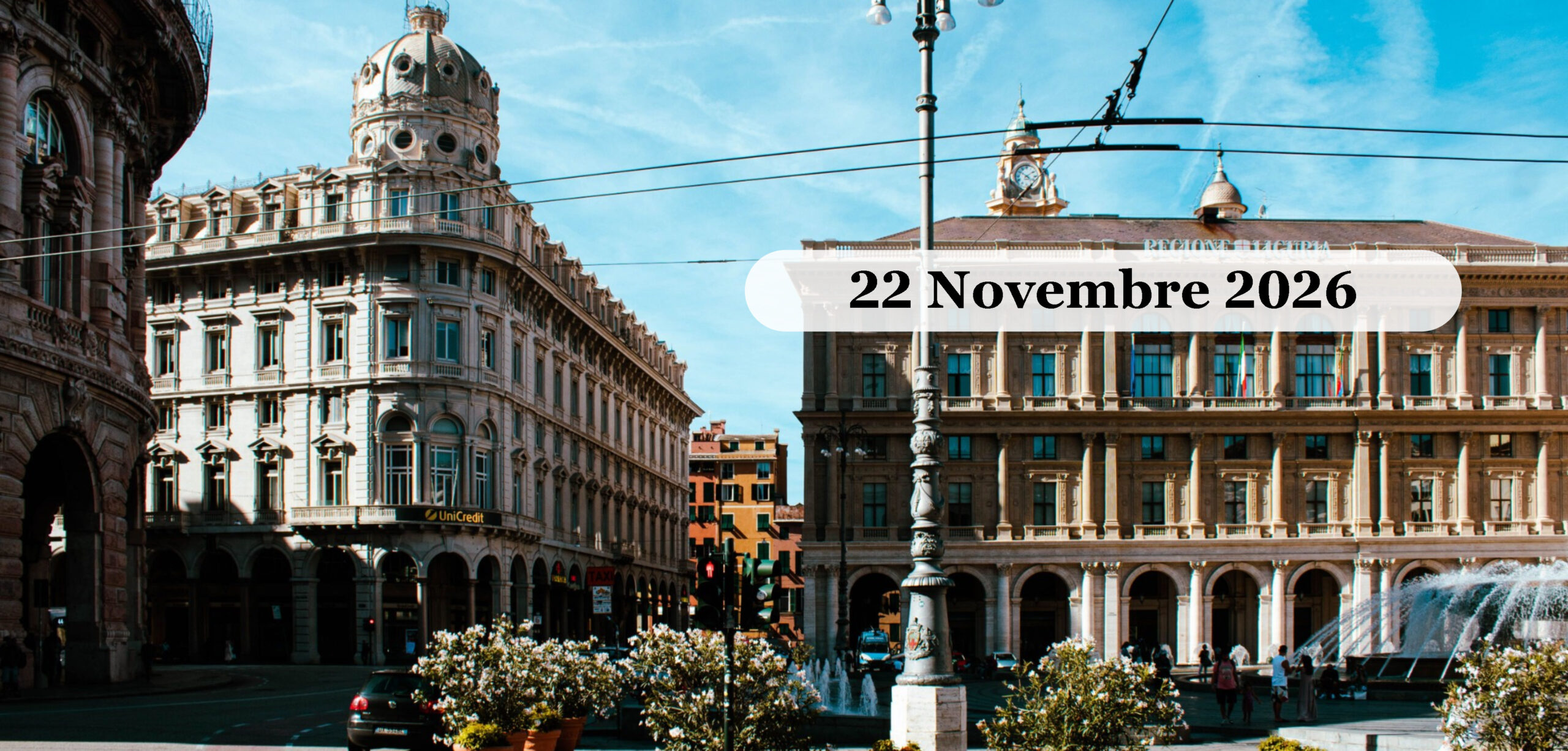 Genova e i Palazzi dei Rolli Novembre 2026 Piazza De Ferrari a Genova con la sua fontana