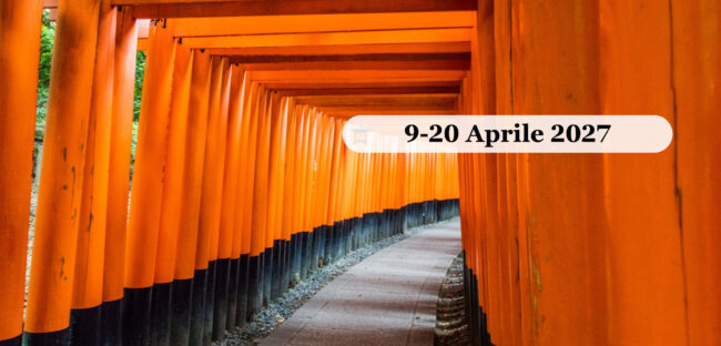 Il lungo tunnel di torii arancioni del santuario di Fushimi Inari a Kyoto