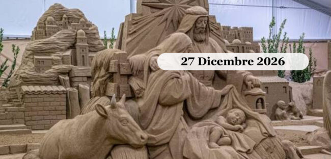 Il presepe di sabbia con la nativita scolpita sulla costa riminese