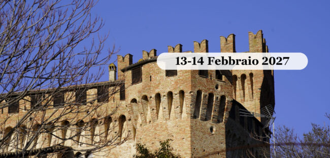 La rocca medievale di Gradara con le mura e i merli, in una giornata invernale