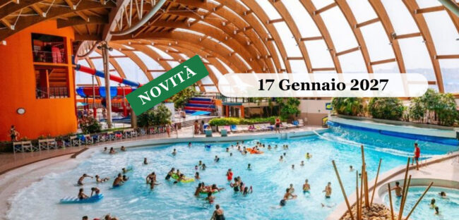 Acquaworld vicino a Milano, la piscina a onde sotto la cupola di legno